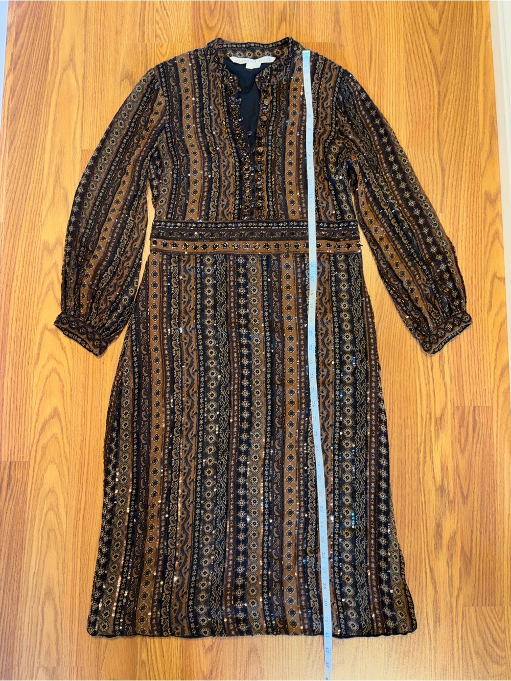 Veronica Beard Black and Brown Striped Midi Dress - Picture 3 of 10
